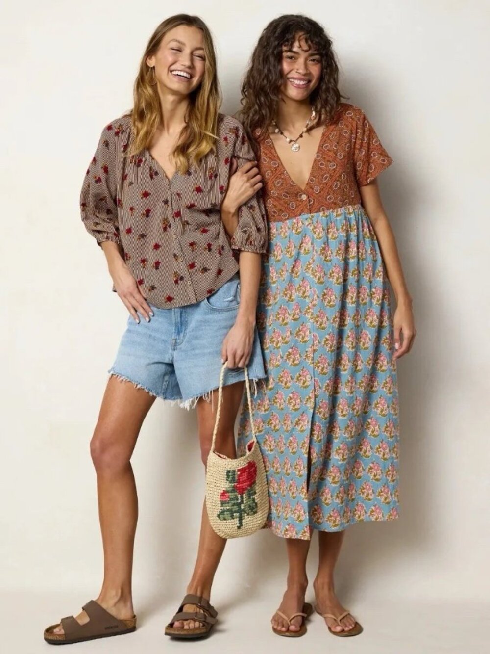 Natural Life Abby Blouse Sz XS Brown Ditsy Garden Stripe Floral Boho Peasant Top - Picture 6 of 6